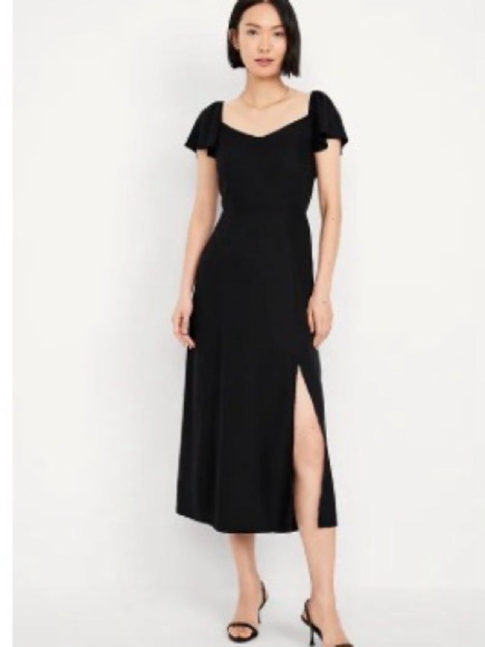 Old Navy Black Midi Dress with Flutter Sleeves and Side Slit